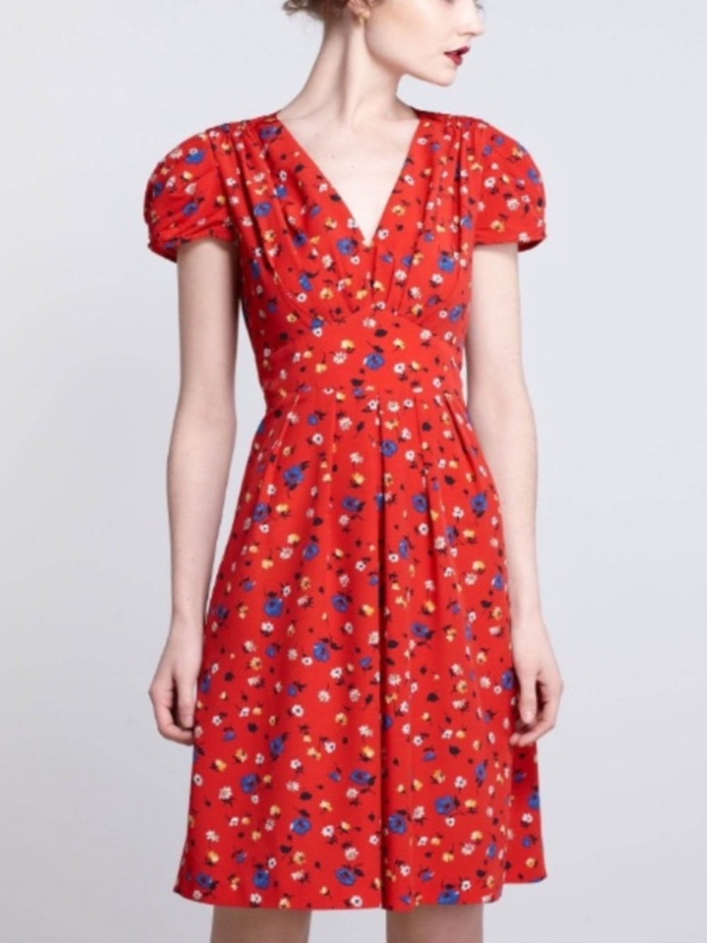 Anthropologie Hi There Karen Walker Basque Floral Dress Cap Sleeve